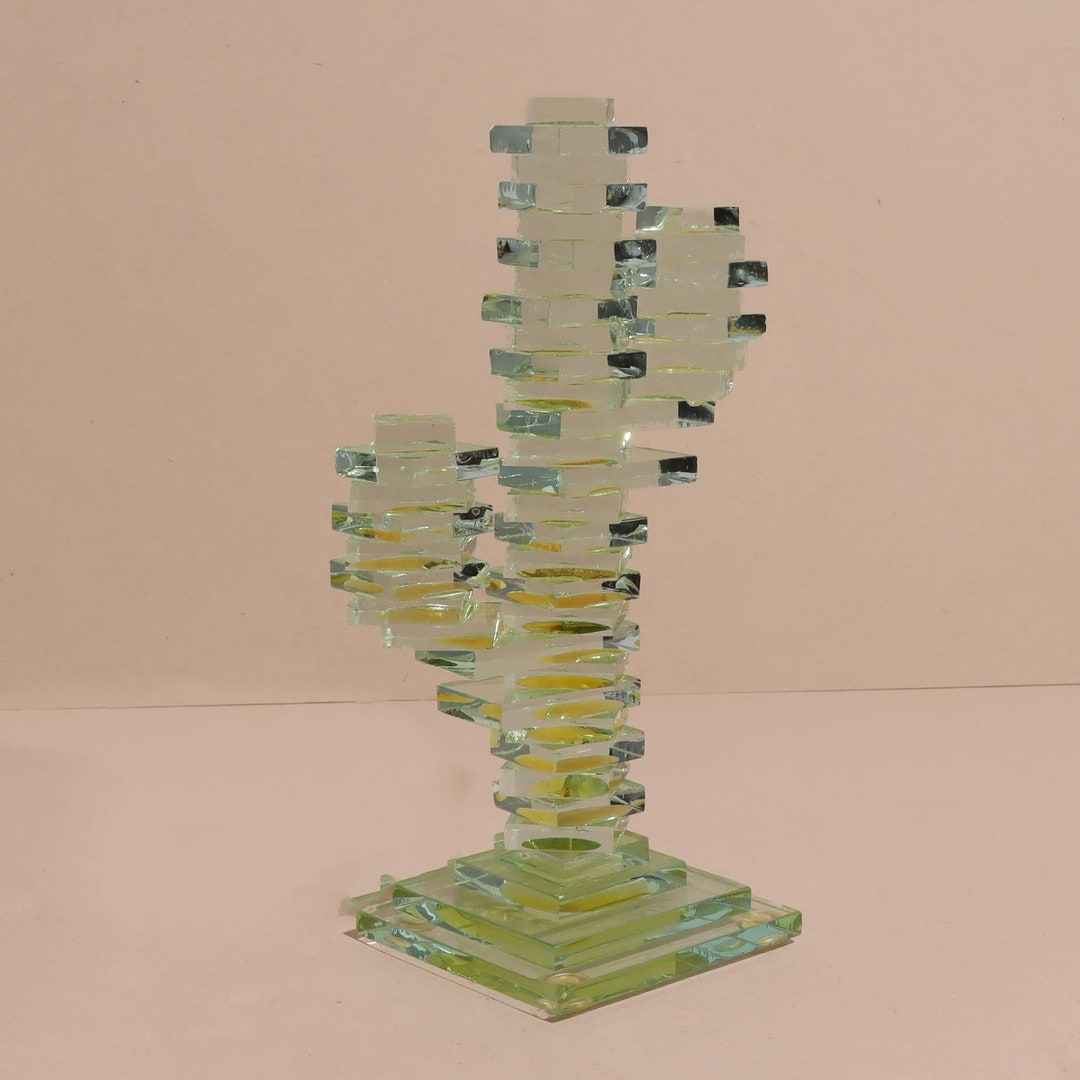 Vintage Stacked Glass Cactus Sculpture Cactus Sculpture Etsy