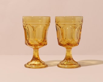 Vintage Small Yellow Glasses, Vintage Juice Glasses, Amber Glasses, Vintage Colored Glassware