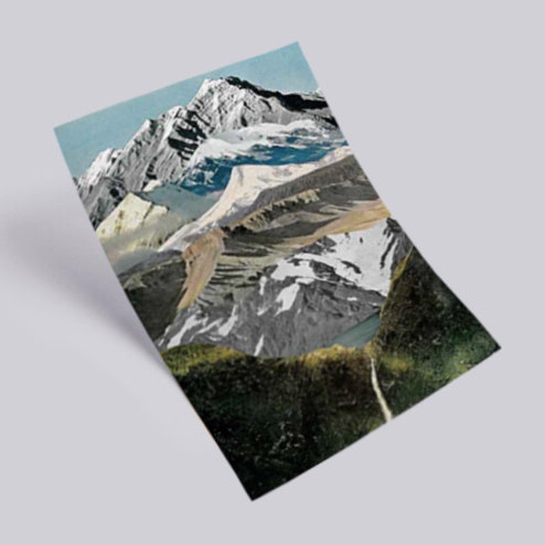 Collage Print, Mountain Collage, Vintage Collage Art, Sextuplet Peaks Analog Paper Collage Print image 3