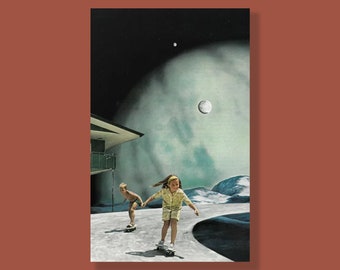 Space Sesh - Analog Paper Collage Print, Surreal Art, Vintage Art