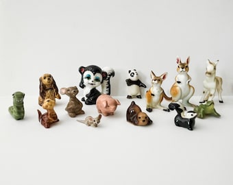 Vintage Miniature Ceramic Animal Figurines, Collectible Mini Pottery Shelf Decor, Mini Animals