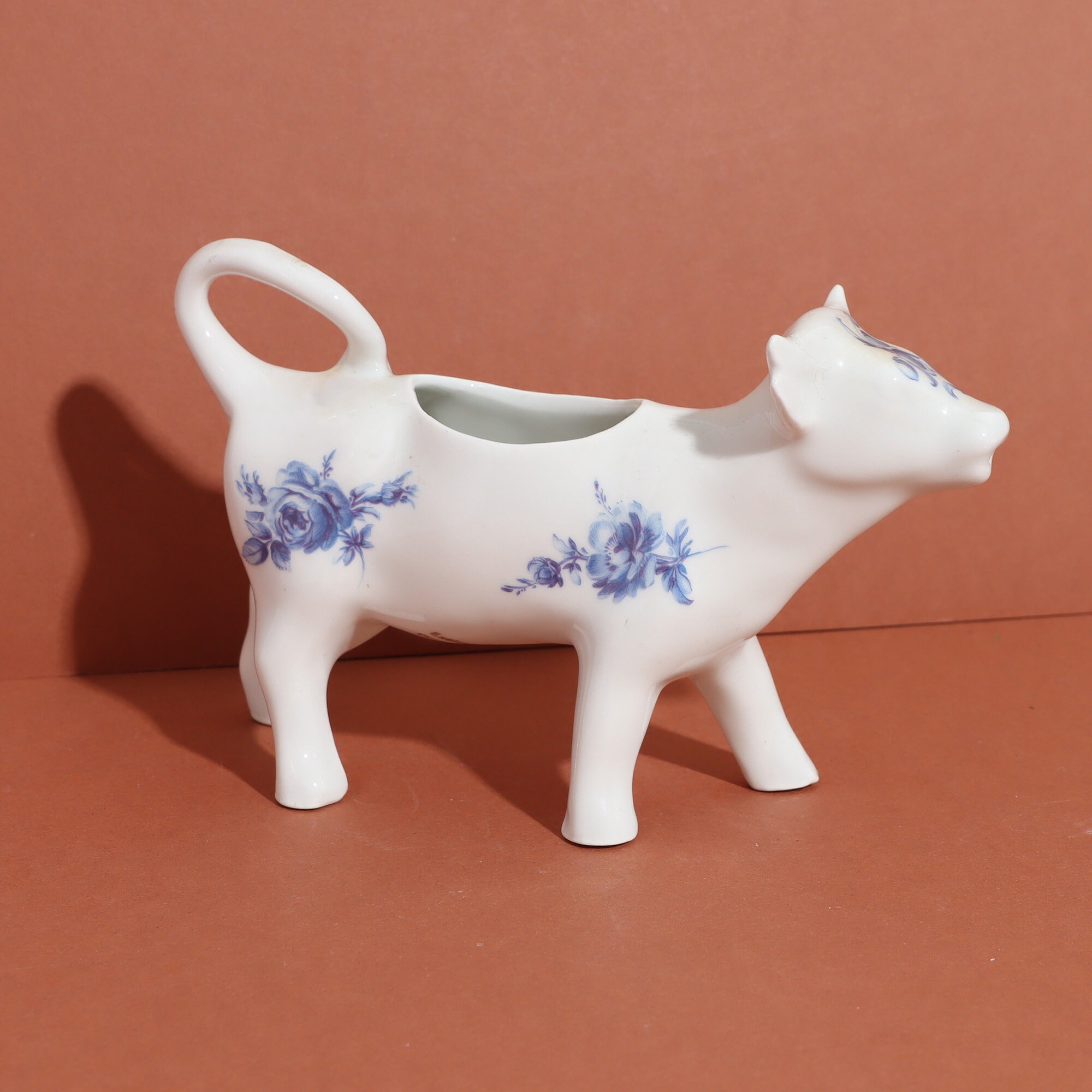Vintage Porcelain Cow Creamer with Blue Flowers Made in Etsy