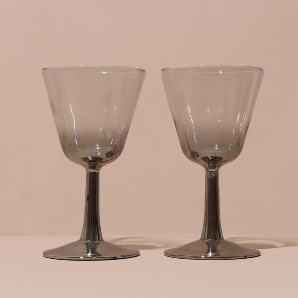 Vintage Chrome Cocktail Glasses, Mirrored Glasses, Vintage Silver Ombre Glasses