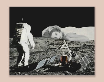 Moonwalk Slumber - Analog Paper Collage Print, Surreal Art, Vintage Art