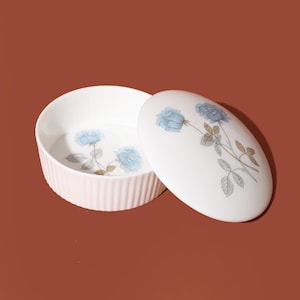 Vintage Porcelain Trinket Box with Blue Floral Design, Wedgwood Ice Rose Trinket Box