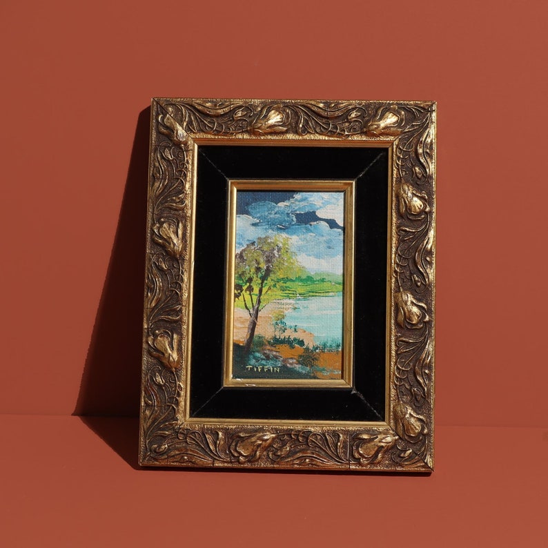 Gold Framed Small Painting, Miniature Framed Art , Small Framed Art image 1