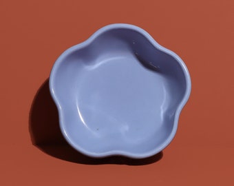 Blue Flower Shaped Dish, Vintage Blue Candy Dish, Blue Scalloped Edge Bowl