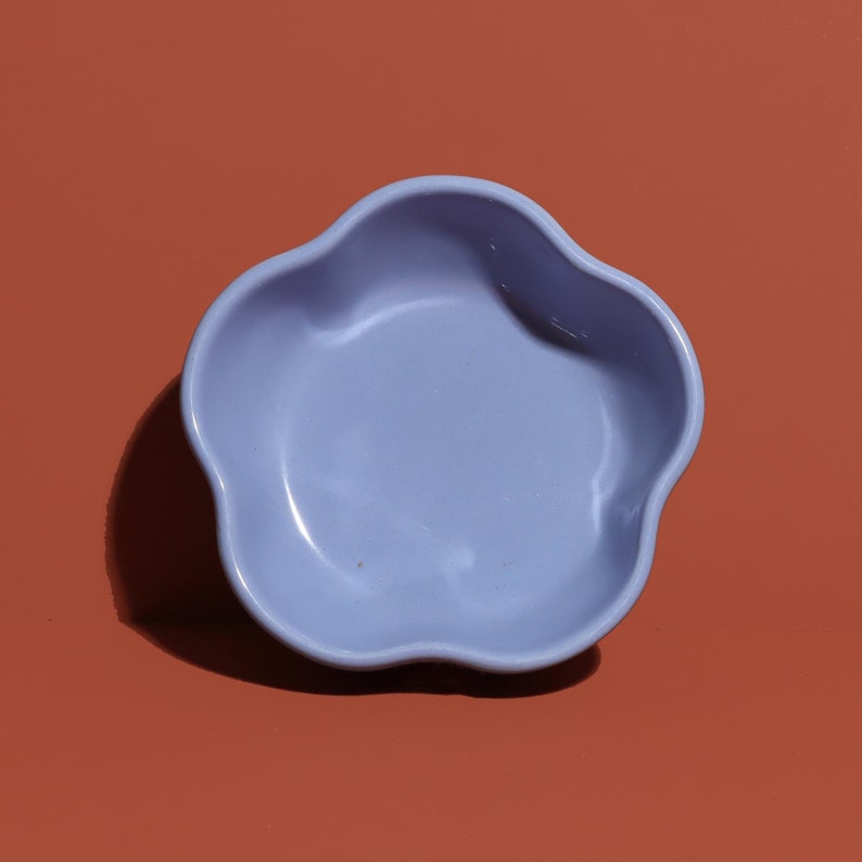 Blue Flower Shaped Dish, Vintage Blue Candy Dish, Blue Scalloped Edge Bowl Blue