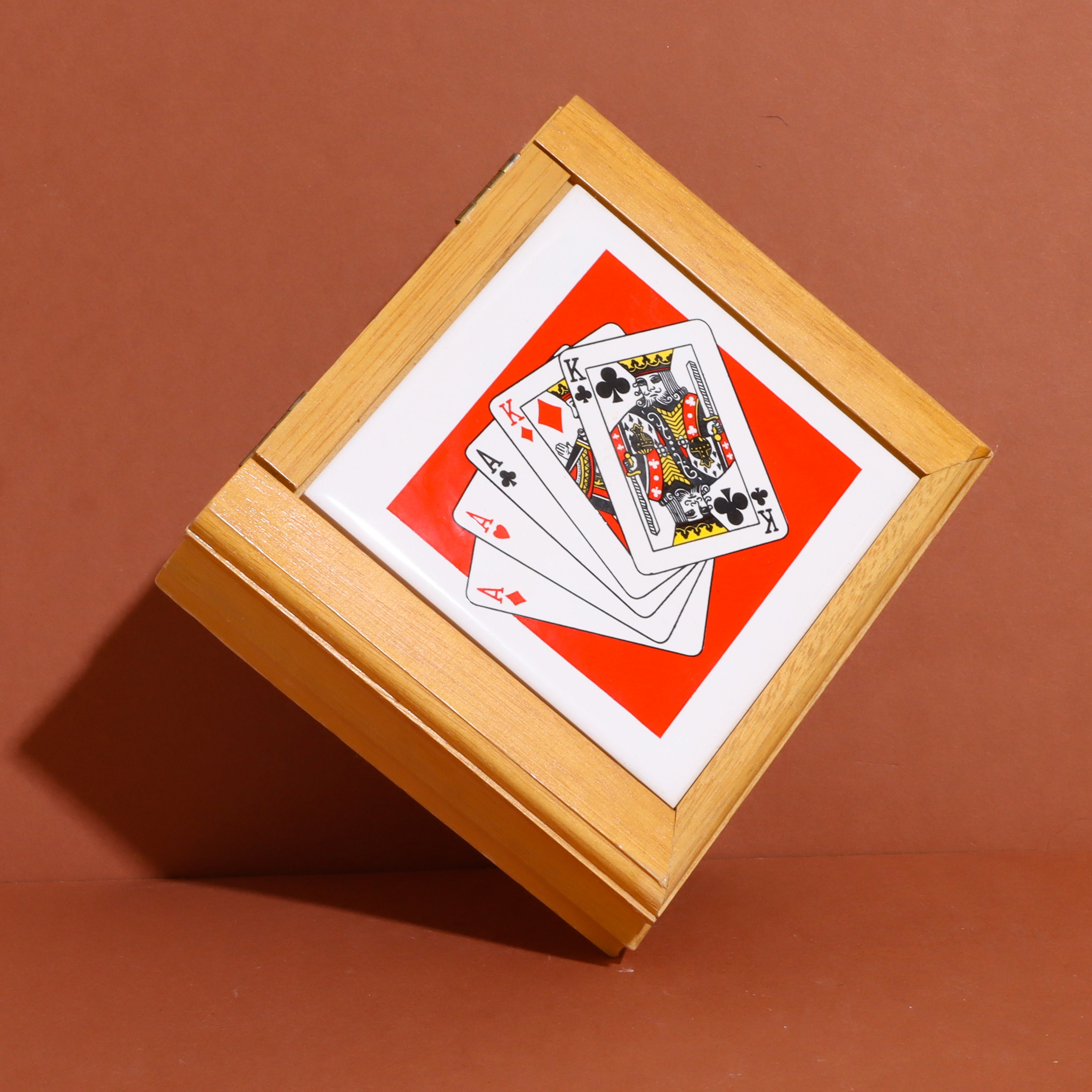 Vintage Wood Playing Card Box Etsy