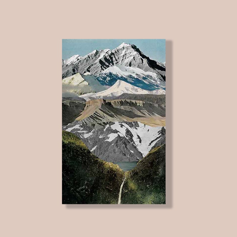 Collage Print, Mountain Collage, Vintage Collage Art, Sextuplet Peaks Analog Paper Collage Print image 1