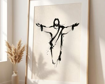Risen Christ Minimalist Wall Art | Abstract Jesus Ink Print