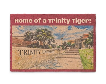 Paillasson en fibre de coco de l'Université Trinity | Tapis de bienvenue de la maison d'un tigre de la Trinité | Décoration de dortoir universitaire à San Antonio, Texas | Cadeau de fin d'études et de pendaison de crémaillère