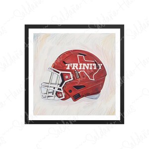 Trinity University Football Helmet Framed Poster - Matte Finish Art Print - Black, Red Oak, White Frames - Texas Tigers Sports Decor