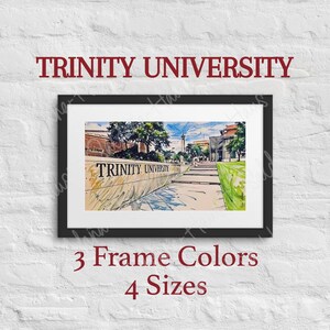 Trinity University San Antonio Poster, Framed Sketch Campus Art Print, Graduation Gift for Alumni, Texas College Wall Decor, Mat Framed