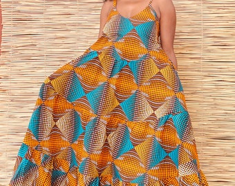 Maxi vestido con estampado de cera africana, hecho a mano, África occidental