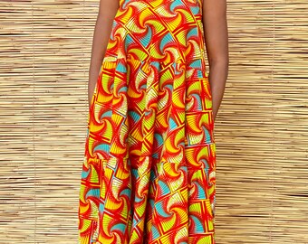 Maxi vestido con estampado de cera africana, hecho a mano, África occidental