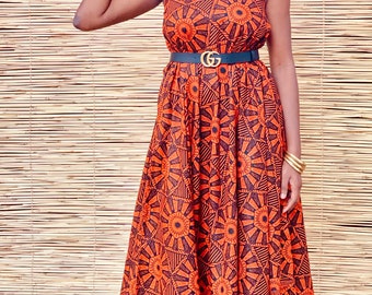 Vibrant African wax print maxi dress