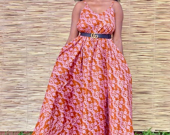 Maxi vestido con estampado de cera africana, hecho a mano, África occidental