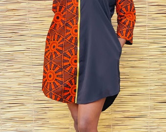 African two-toned wax print mini dress, handmade, west africa