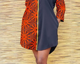 African two-toned wax print mini dress, handmade, west africa