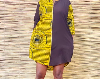 African two-toned wax print mini dress, handmade, west africa