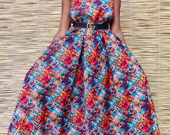 African wax print maxi dress, handmade, west africa