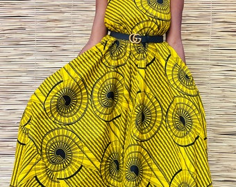 Maxi vestido con estampado de cera africana, hecho a mano, África occidental