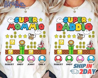 Custom Super Daddio T-Shirt, Personalized Dad Shirt with Kids Names, Father’s Day Gift Idea, Funny Gamer Dad Tee, Superhero Dad Shirt