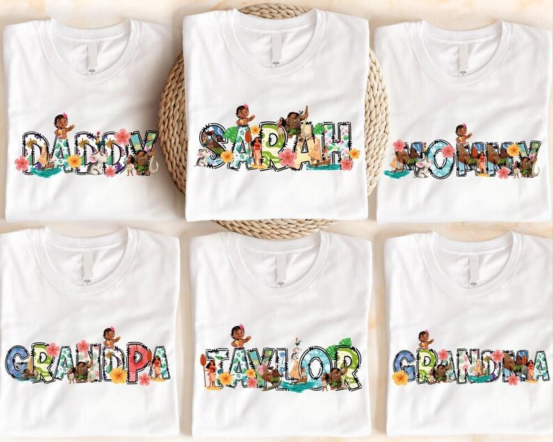 Camiseta de la Princesa Moana de Disney, Camiseta de Moana y Maui de Disney, Camiseta personalizada con el nombre de Moana, Camiseta a juego para la familia Moana, Sudadera de Hei Hei y Pua imagen 2