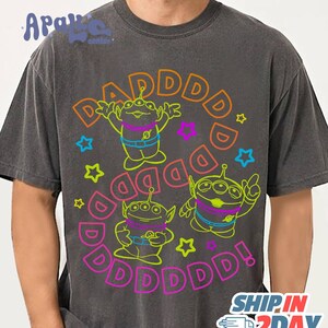 Retro Pixar Toy Story Alien Mom Dad Neon T-shirt, Mommy Daddy Matching Tee, Father's Day Shirt, Father's Day Gift, WDW Family 2026 Trip image 3