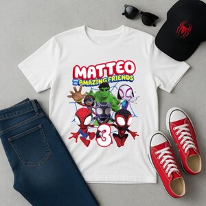 Personalized Superhero Birthday Shirt, Spidey And His Amazing Friends Family Matching Tee image 1