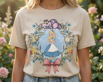 Chemise coquette aquarelle avec noeud au pays des merveilles, t-shirt floral vintage Tea Party, tenue de vacances entre filles, cadeau de famille fantastique 2026