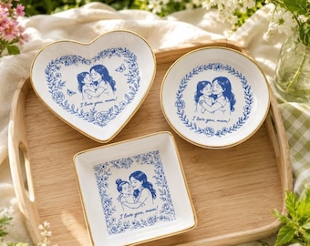 Custom Family Photo Jewelry Dish, Personalized Mom Nana Ceramic Ring Holder, Christmas Gift for Mom