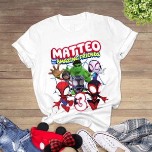 Personalized Superhero Birthday Shirt, Spidey And His Amazing Friends Family Matching Tee image 2