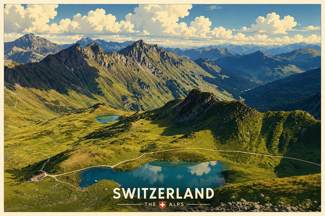 Swiss Alps Poster Landscape Print – Vintage Switzerland Wall Art ...