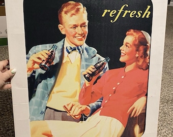 Réplica vintage de lienzo de Coca Cola 2008. 20 × 24 cm. Nuevo en caja.