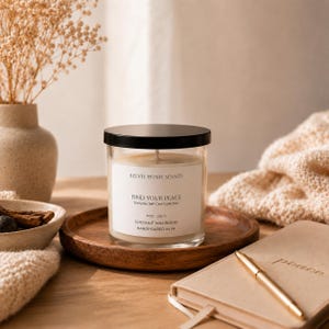 Vela Encuentra Tu Paz / Mezcla de cera de pachulí, vainilla, sándalo y coco