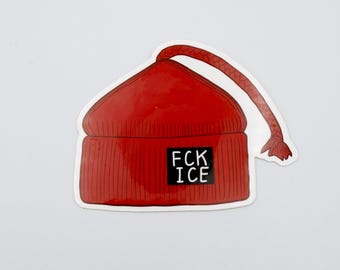 Melt the Ice with FCK ICE patch Red Protest Resistance Knit Hat Drawing Vinyl Sticker Laptop Water Bottle Permanent