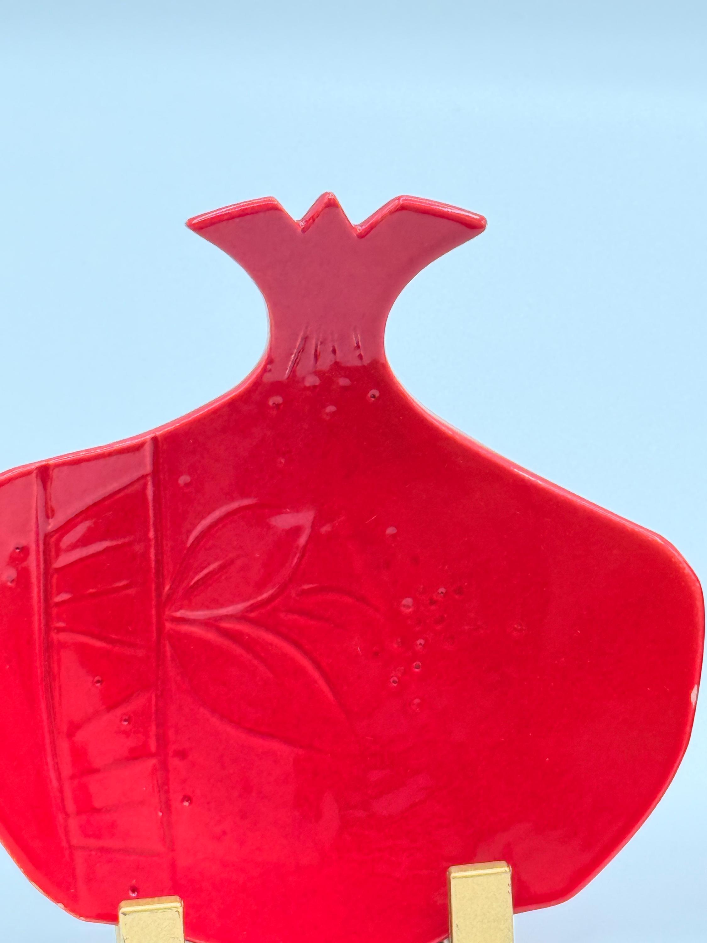 Red Pomegranate Ceramic Wall Plaques, Handcrafted Pottery, Mediterranean Home Accent