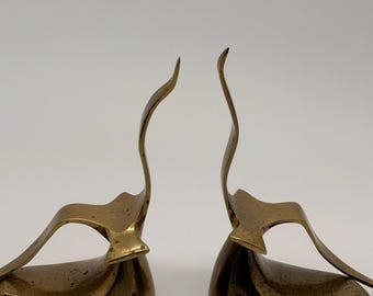 Vintage Brass Swan Bookends | Mid-Century Modern Sculptural Pair