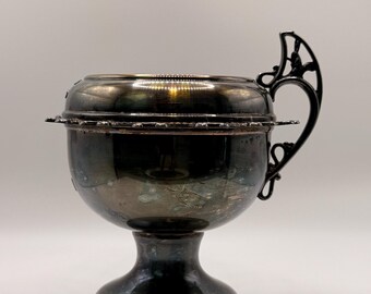 Vintage Rogers Silverplate Demitasse Spoon Holder / Condiment Jar | Ornate Footed Container with Scroll Handle