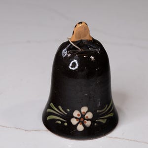 Vintage Hand‑Painted Bell • Black Floral Hanging Bell • Folk Art Pottery Decor