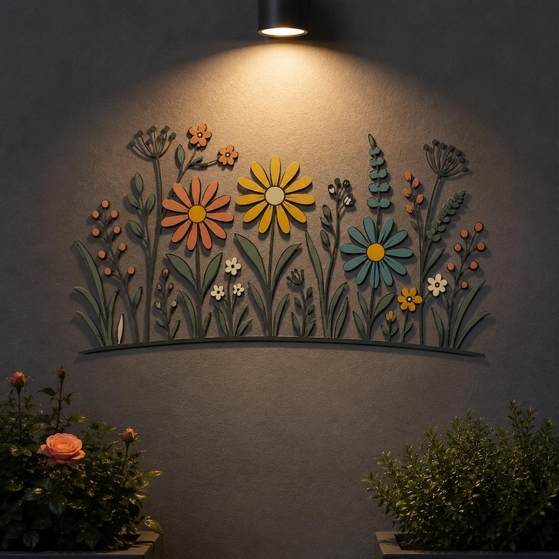 Colorful Wildflower Metal Sign, Botanical Wall Art, Garden Flower Wall