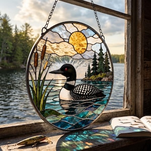 Lomsolfångare, lomglasfönsterhänge, sjöhusdekor, stugfönsterdekor, gåva för djurälskare, naturdekor
