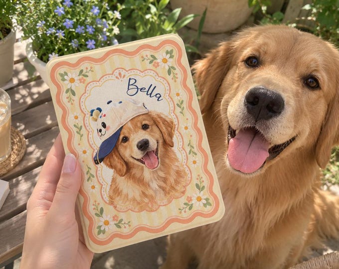 Featured listing image: Custom Pet Portrait Kindle Case, Personalized Dog or Cat Photo Cover with Name
