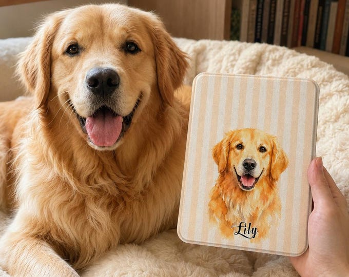 Featured listing image: Custom Pet Portrait Kindle Case, Gift for Dog Mom, Personalized Dog Cat Kindle Cover, Bookish Gift for Pet Lovers