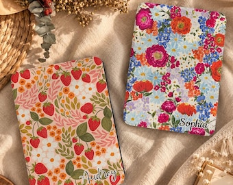 Personalized Strawberry Kindle Case, Colorful Floral E-Reader Cover, Cute Book Lover Gift