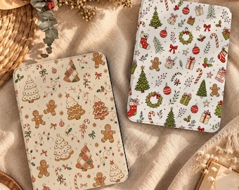 Christmas Doodle Kindle Cover, Gingerbread & Holiday Icons E-Reader Case for Winter Book Lovers