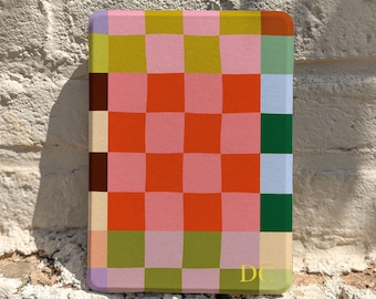 Retro Checkered Kindle Case, Personalized Auto Wake Sleep Cover, Colorful Gift for Book Lovers