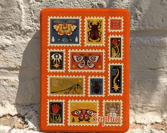 Retro Insect Collage Kindle Case, Auto Wake/Sleep Cover with Hand Strap for Paperwhite 12th 7”, 11th 6.8”, Kindle Colorsoft, Kobo Clara